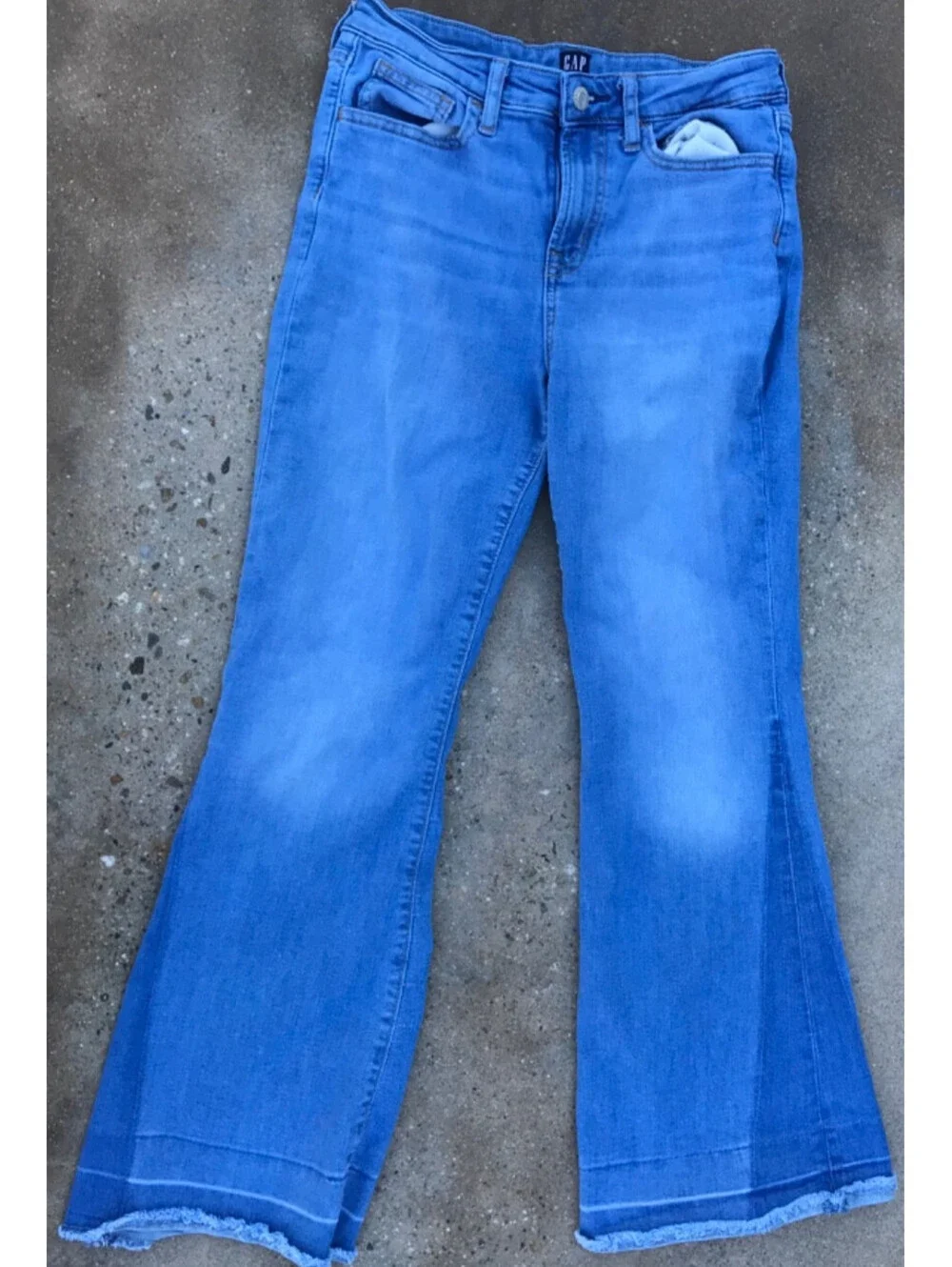 Gap 70s High Rise Flare Jeans Size 16 Blue Medium Wash Denim Two-Tone Stretch
